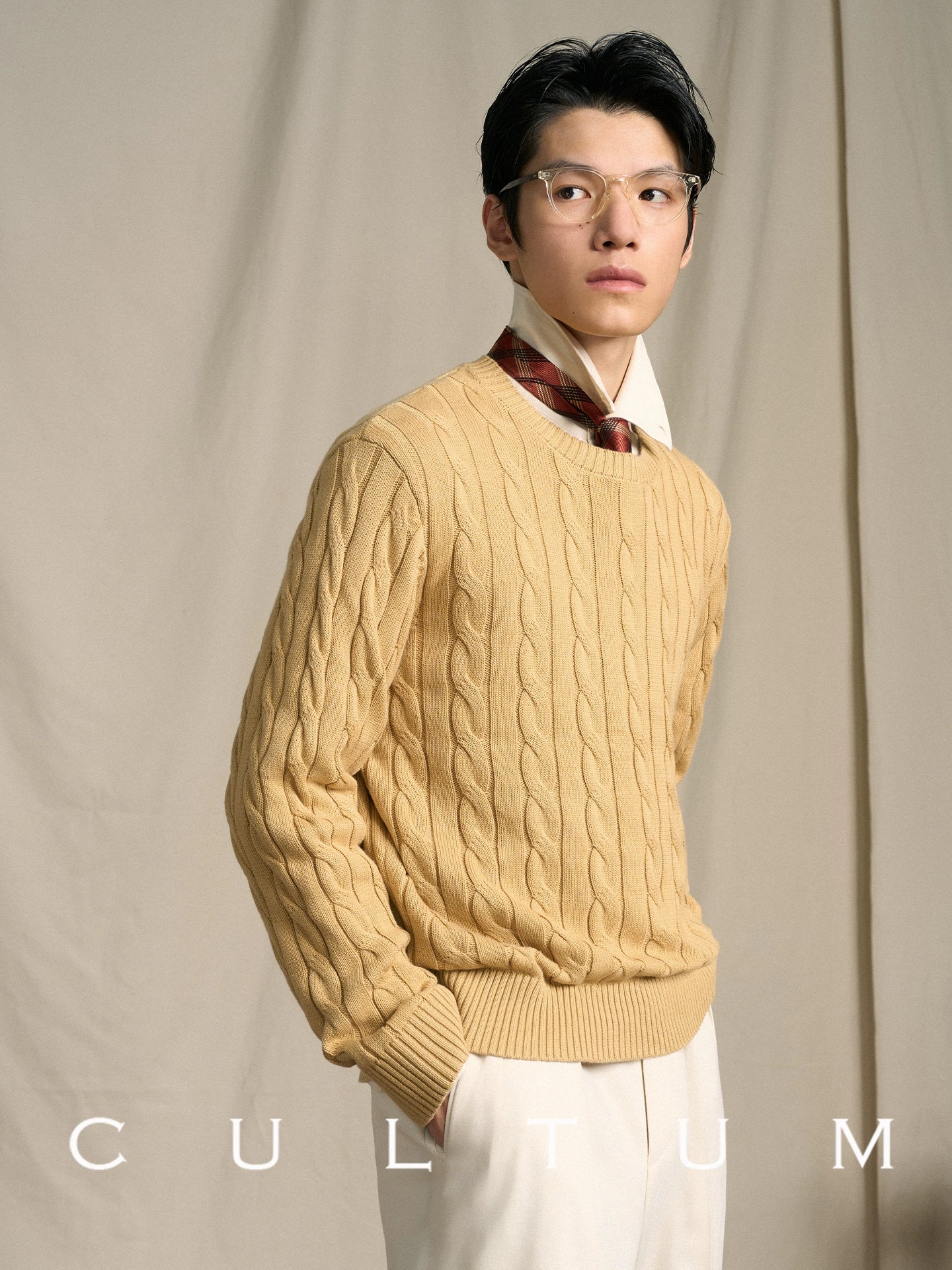 CULTA Vintage Crew Neck Twisted Knitted Sweater