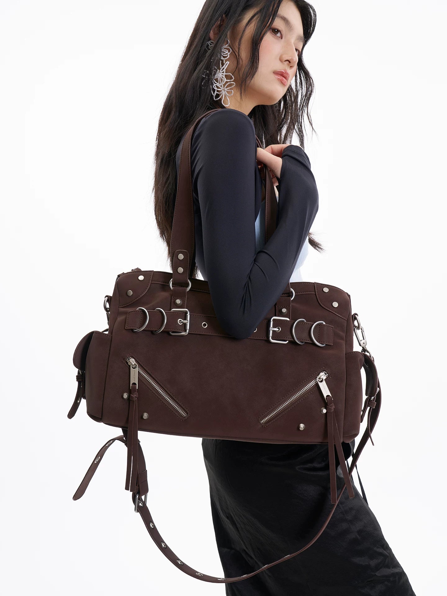 JANDRESS Rivet Large Capacity Shoulder Messenger Bag