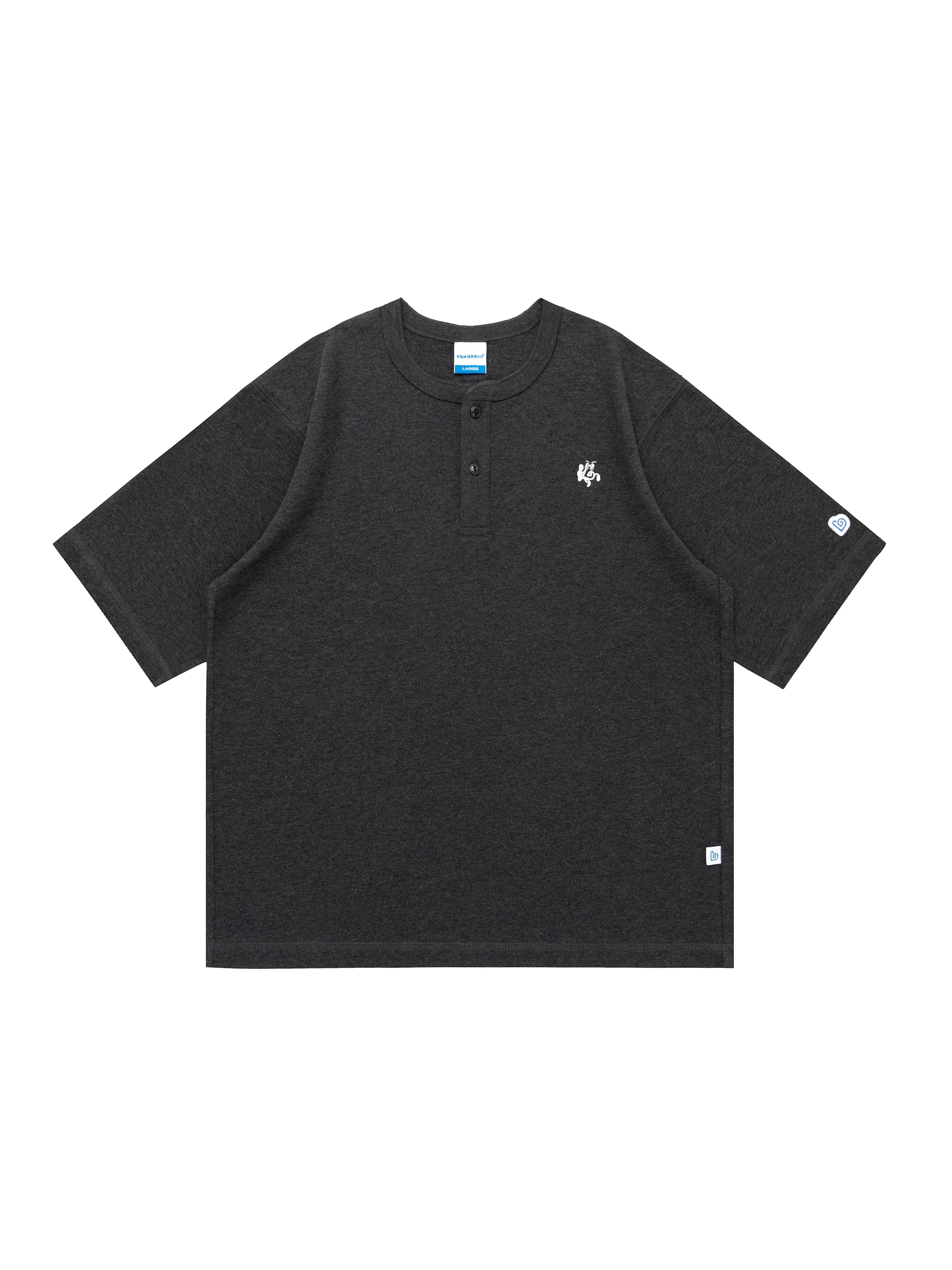 BENT IDEA Embroidery Simple Henry Collar Casual Tee