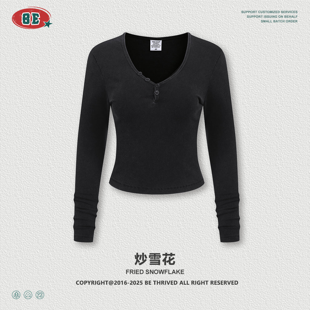 BE V-Neck Button Long Sleeve Knitted Sweater