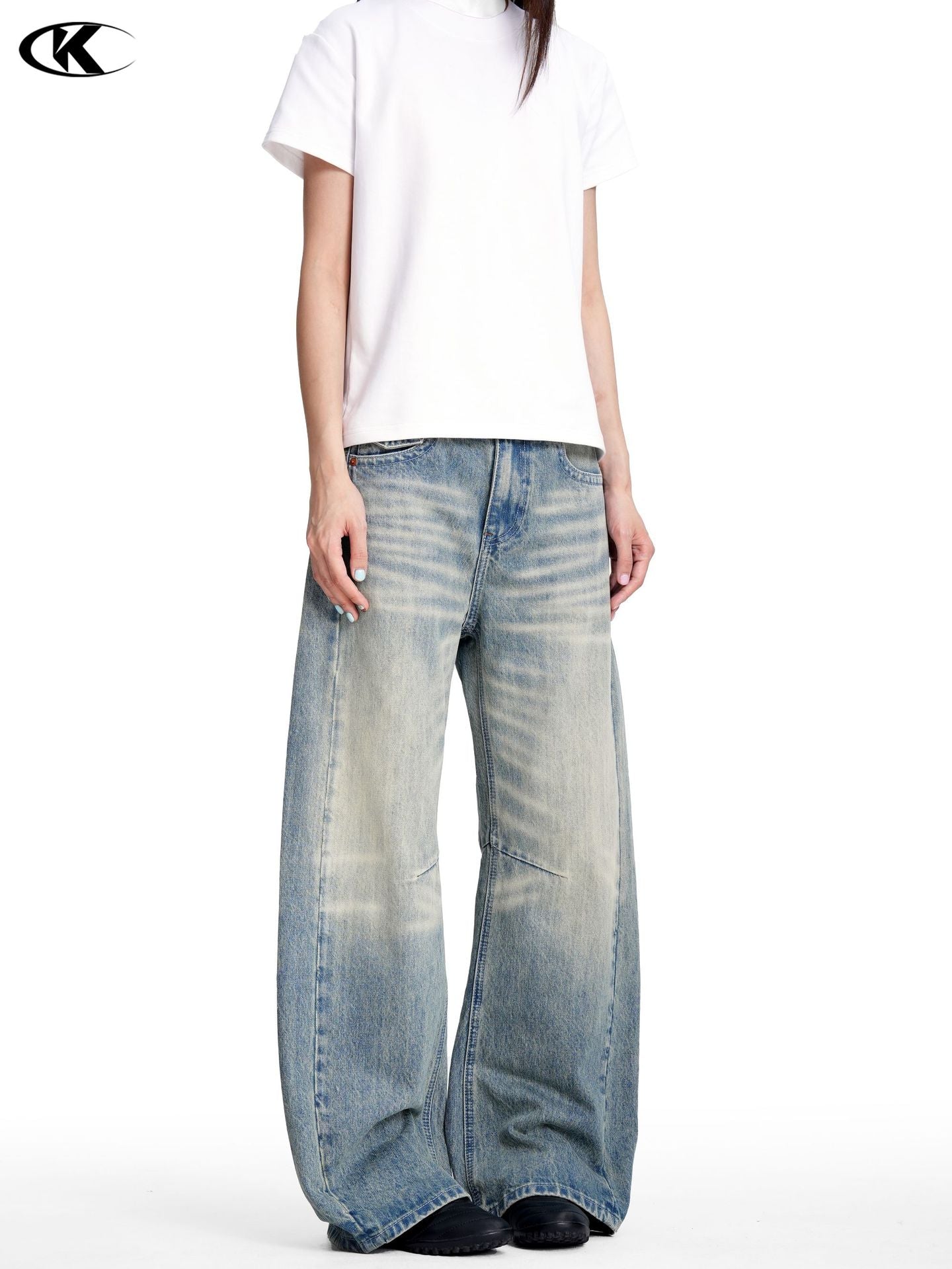 11KN Retro Loose Old Polished White Jeans