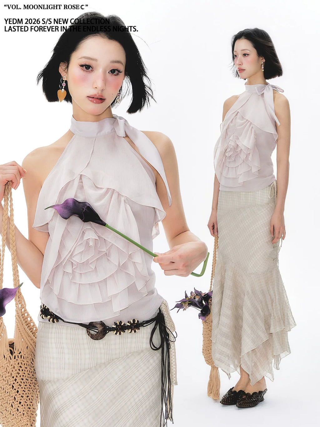 YEDM Three-dimensional Rose Neck Sleeveless Top