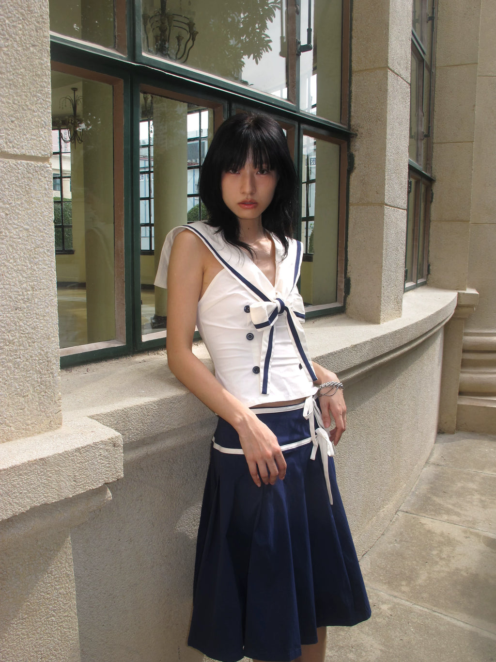 Enteralt Waist Vest Lace-up Pleated Skirt Set