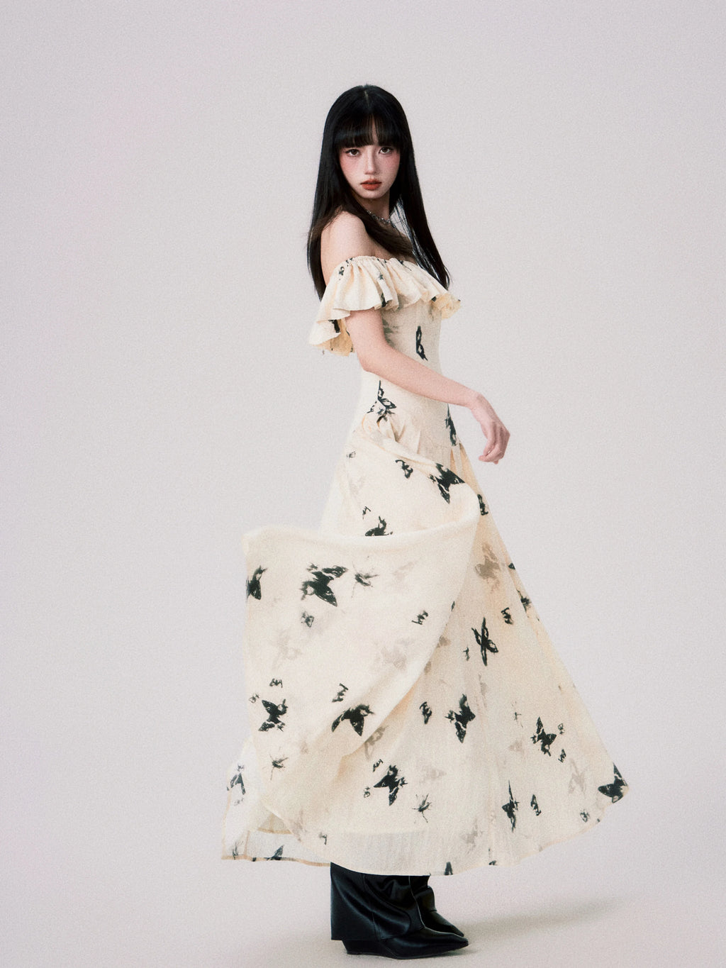 LULUSWINGS Ink Butterfly Print Shoulder Dress