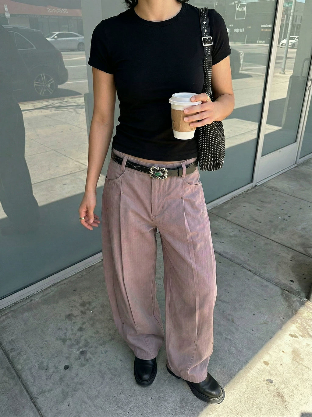 TZ Killer Pleated Rivet Scimitar Wide Leg Pants