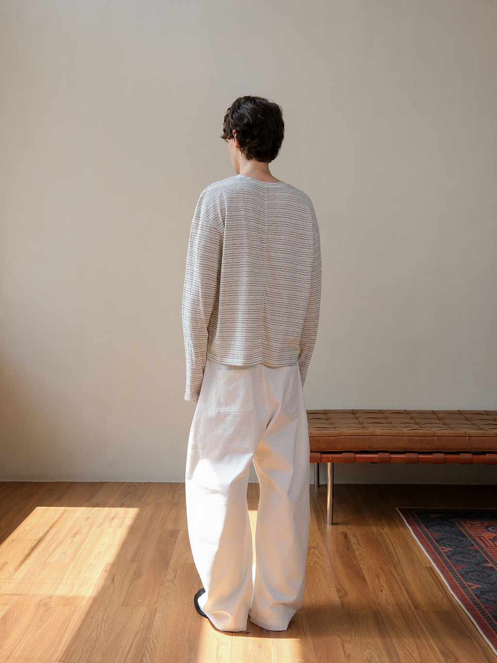 Set for Life Striped Lazy Casual Short Wide Crew Neck Long Sleeve