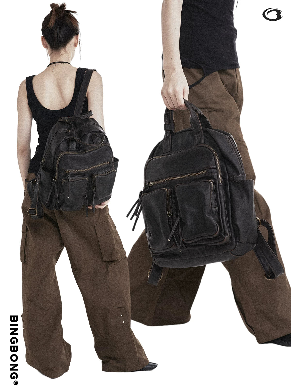 BINGBONG Retro Old Hand-held Large-capacity Backpack