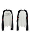 DETW 24AW * Original [Red Star Slogan] Threaded black and white splicing shoulder sleeve Tee