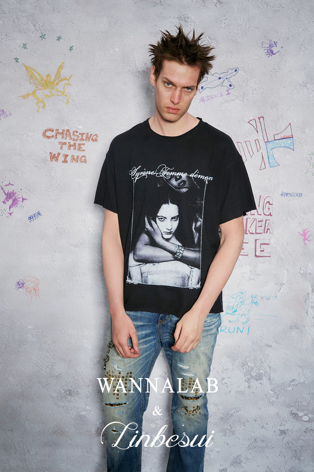 WANNA LAB Embroidery Loose Casual Tee