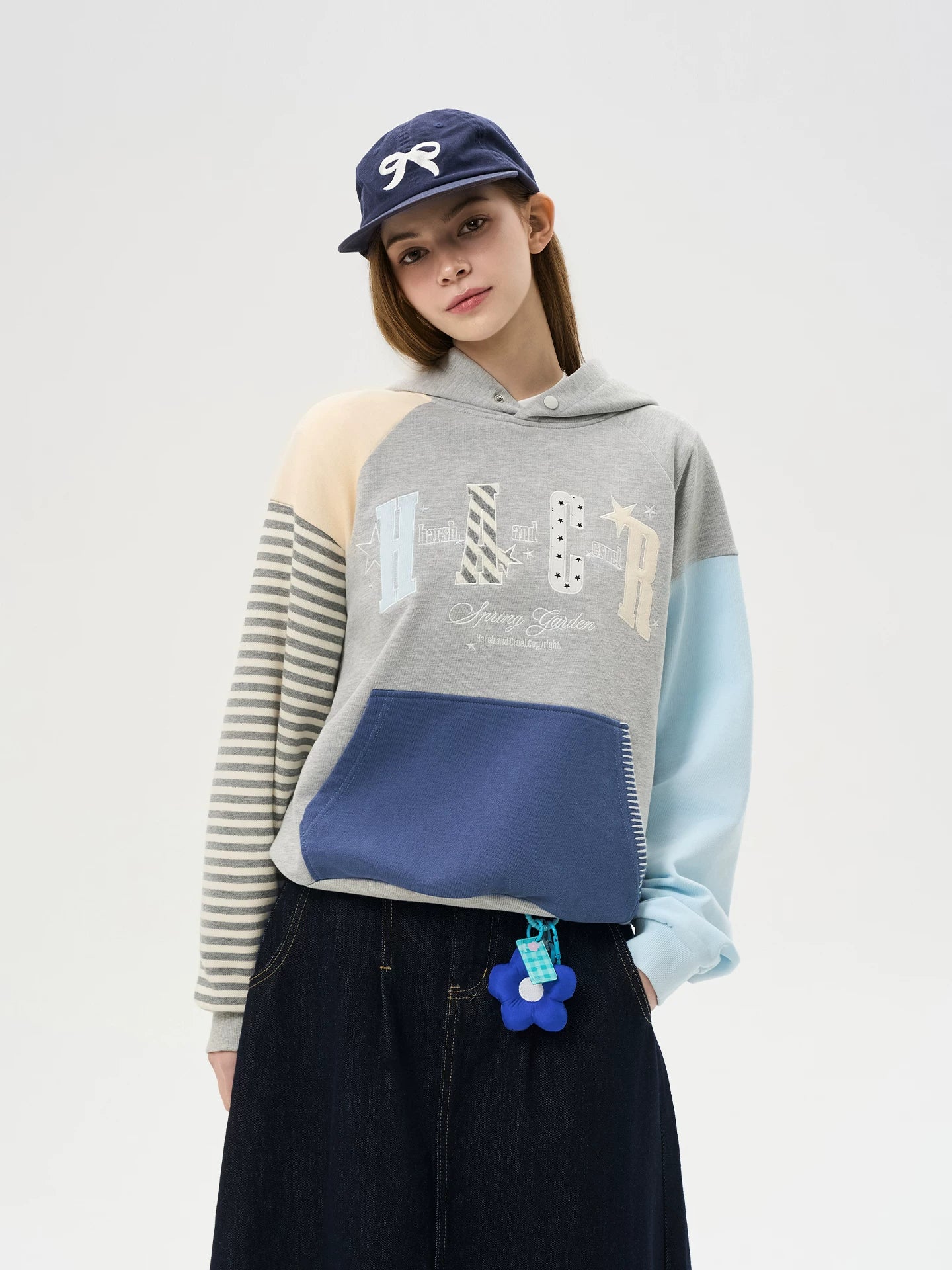 HACR Korean Striped Splicing Shoulder Sleeve Sweater