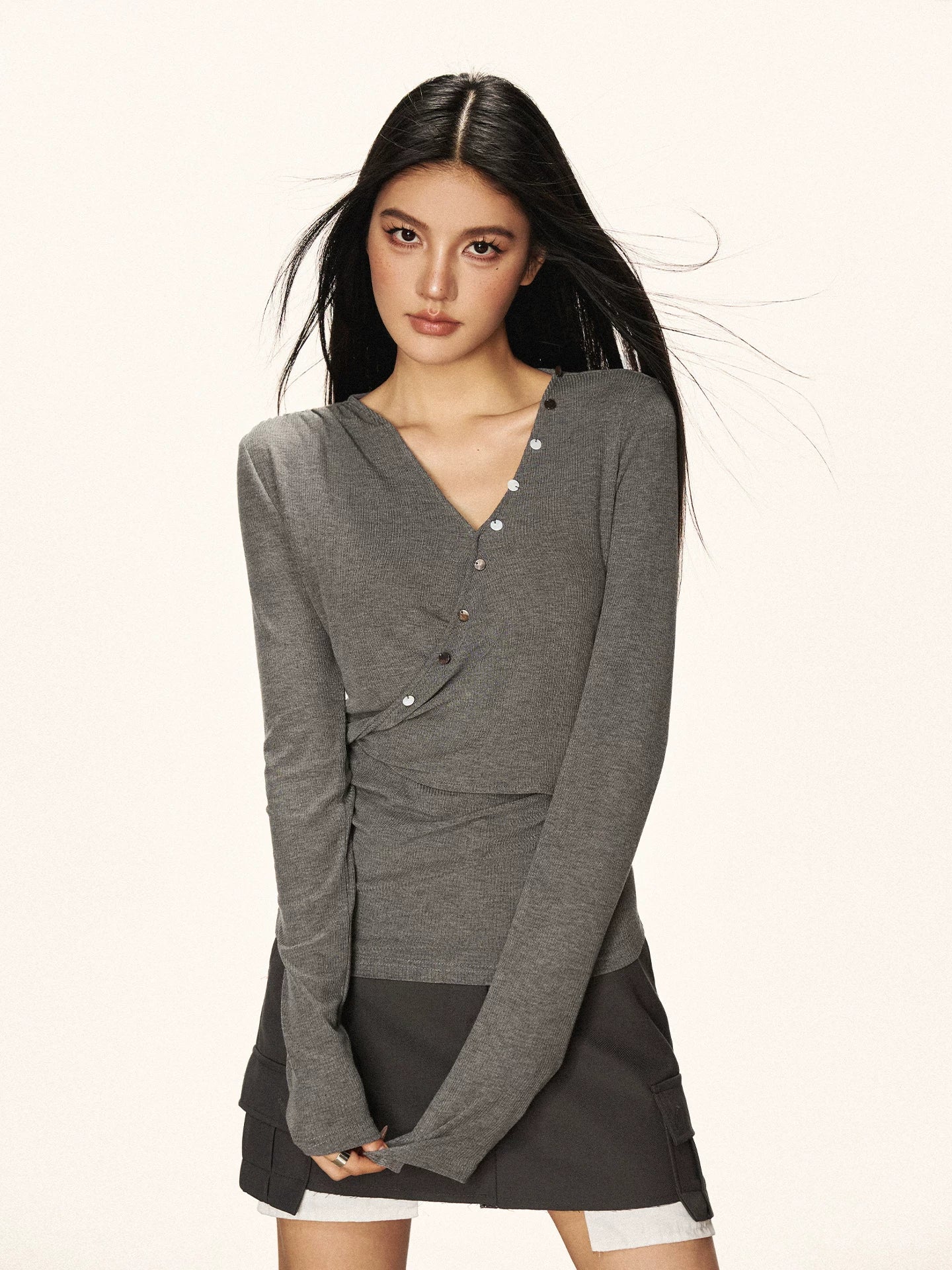 Cherry Melody Vintage Overlapping Kink V-neck Long Sleeve