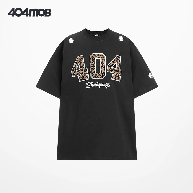 404MOB Leopard Print Horse Hair Embroidery Casual Tee