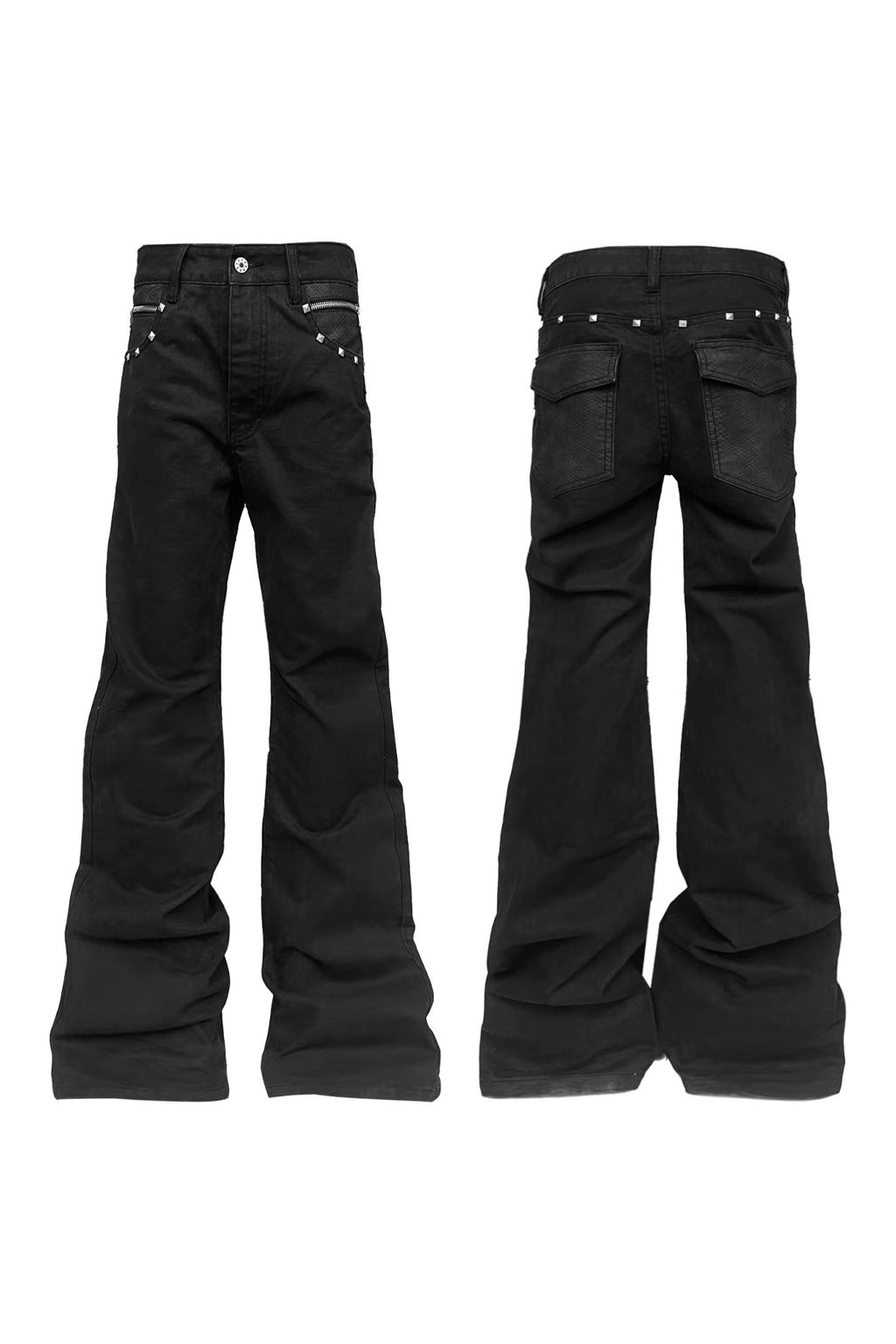 DETW Metal Rivet Zipper Stacked Jeans