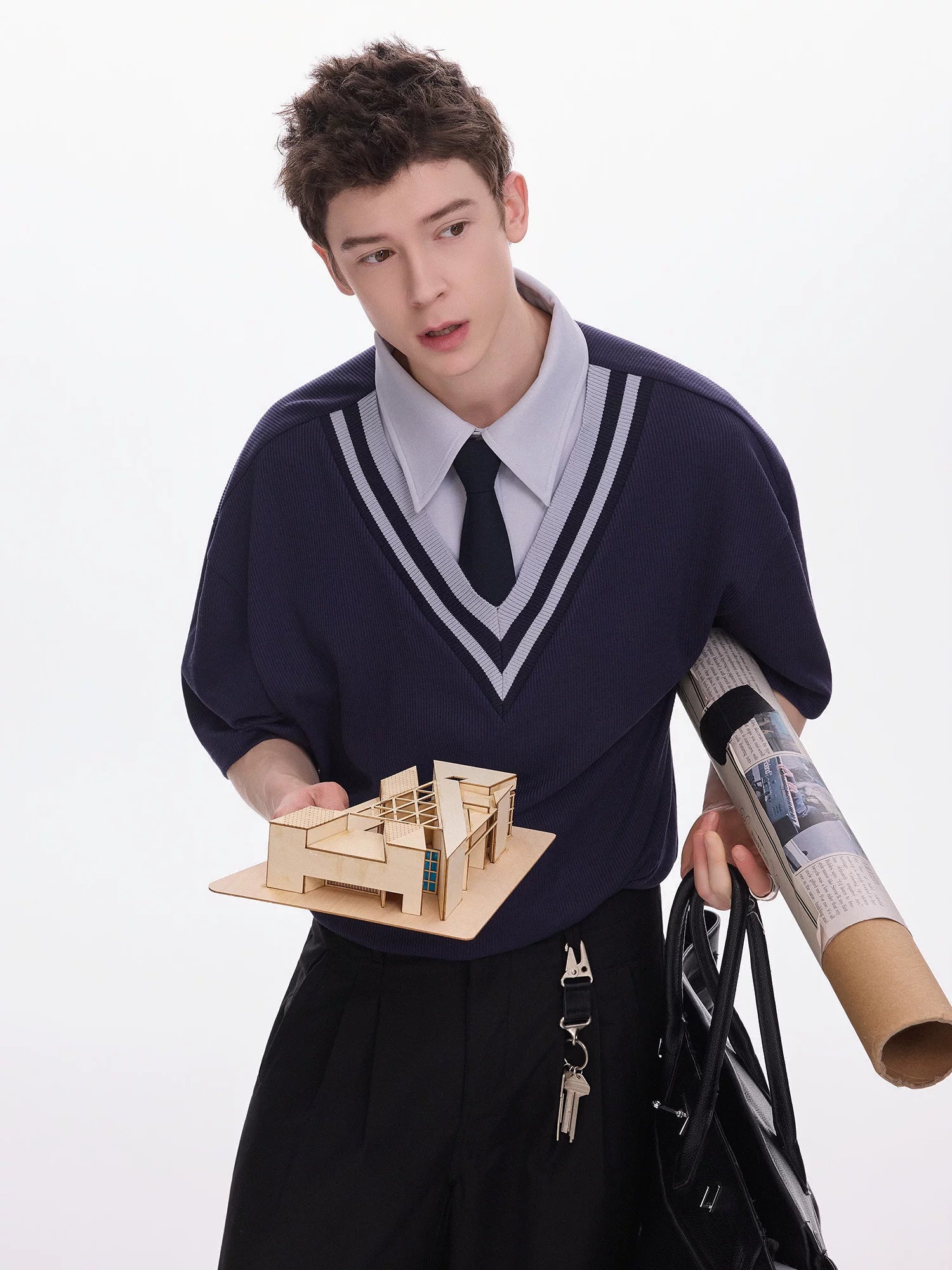 CHOR Contrasting Color Collar Fake Two-piece Tee