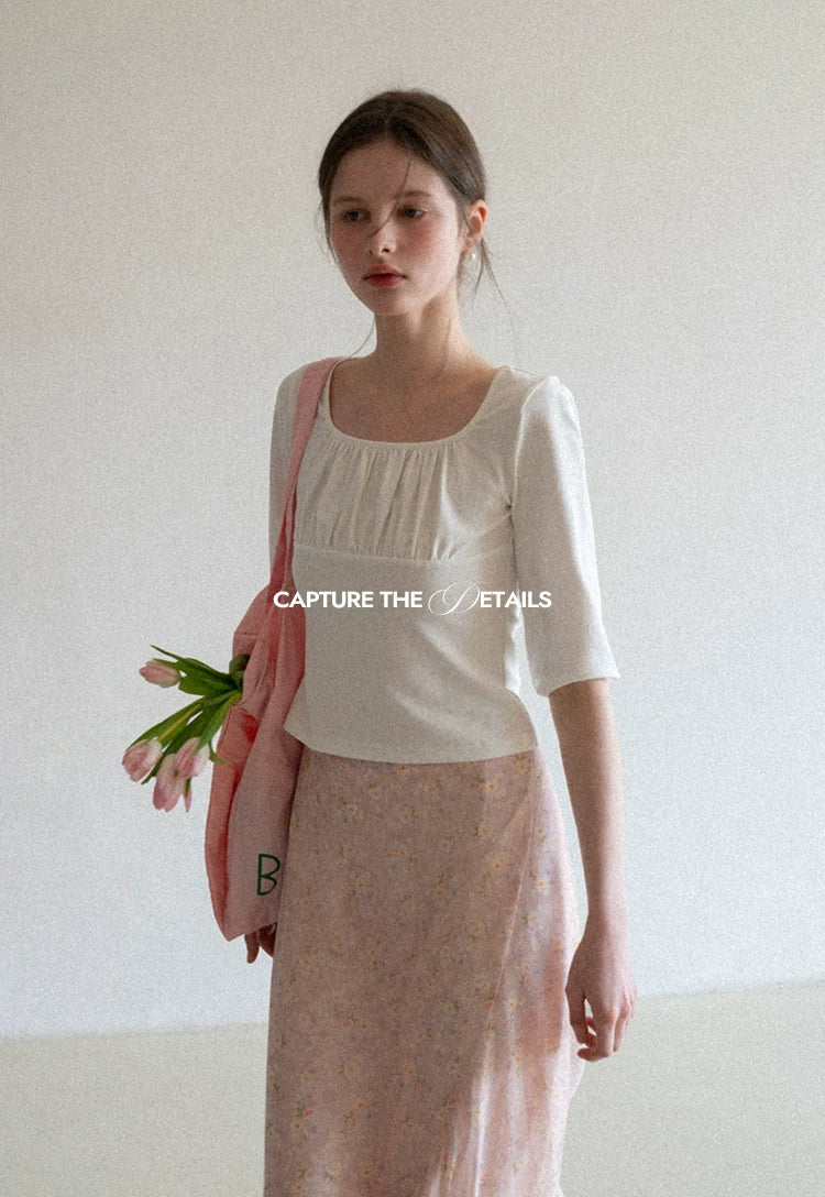 EGGKA Irregular Drape Elegant Floral Skirt