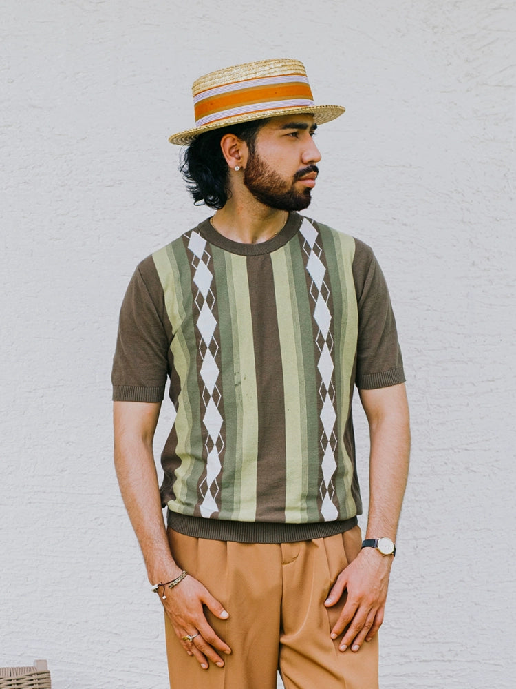 SOARIN Rhombus Casual Loose Striped Thin Tee