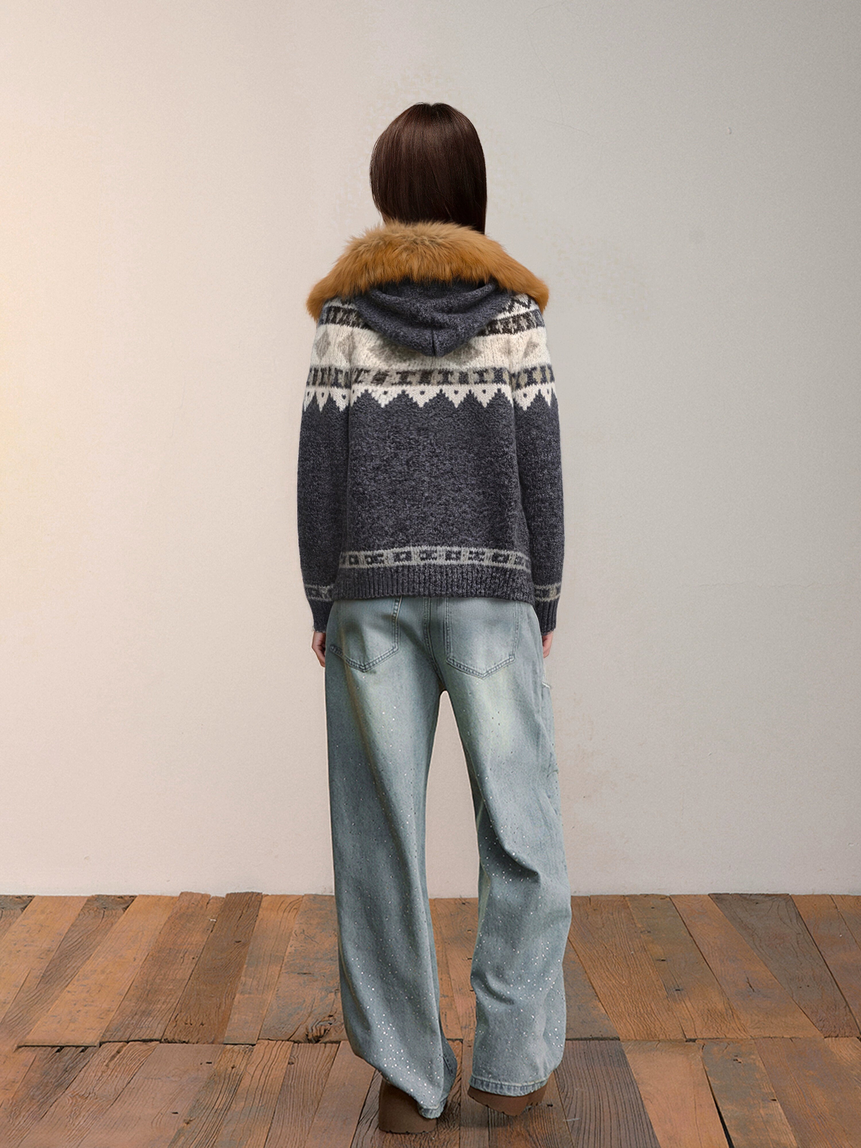 KDASE Horn Buckle Hooded Sweater Jacket