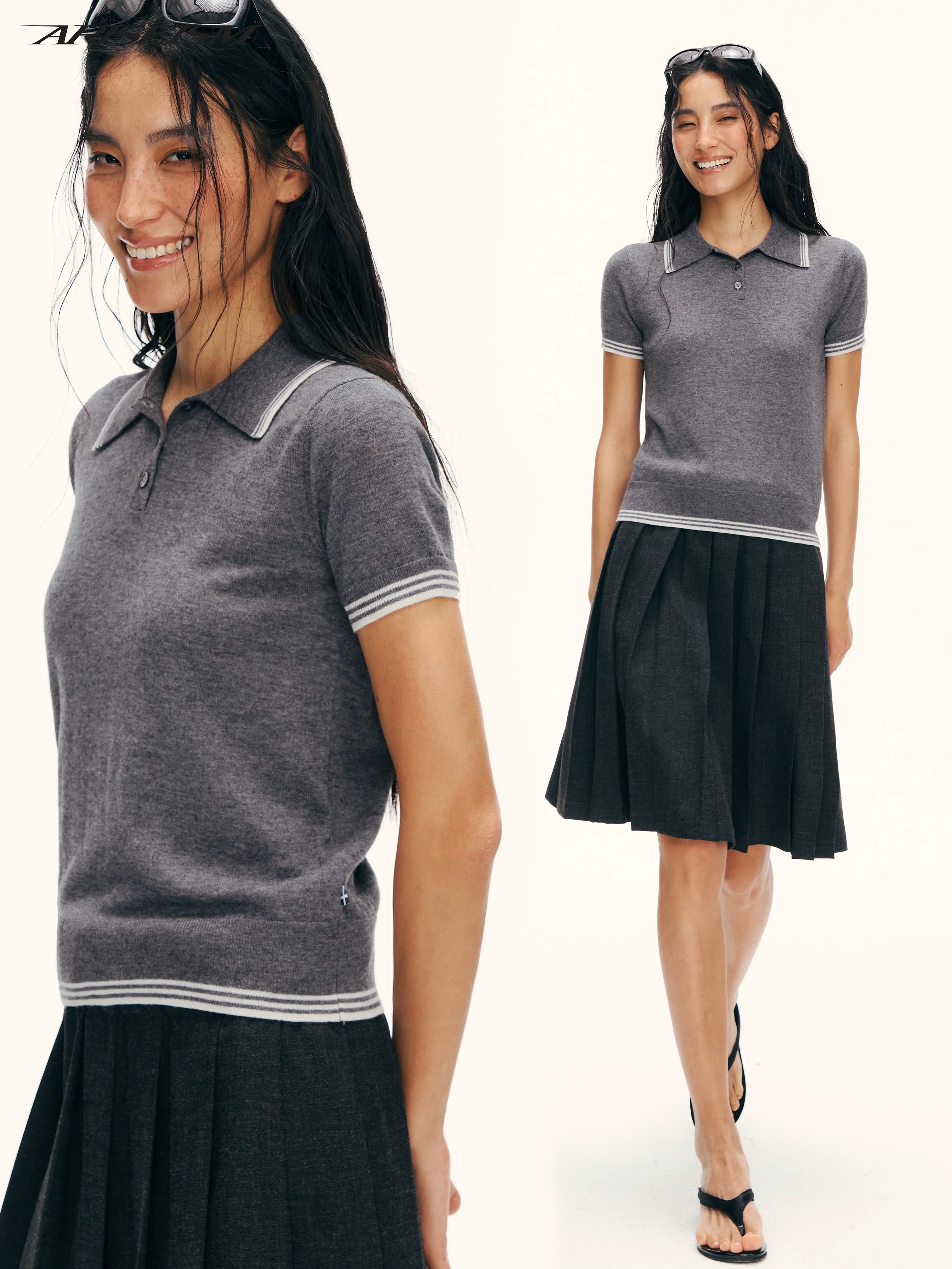 Ariseism Contrast Color Polo Collar Casual Tee