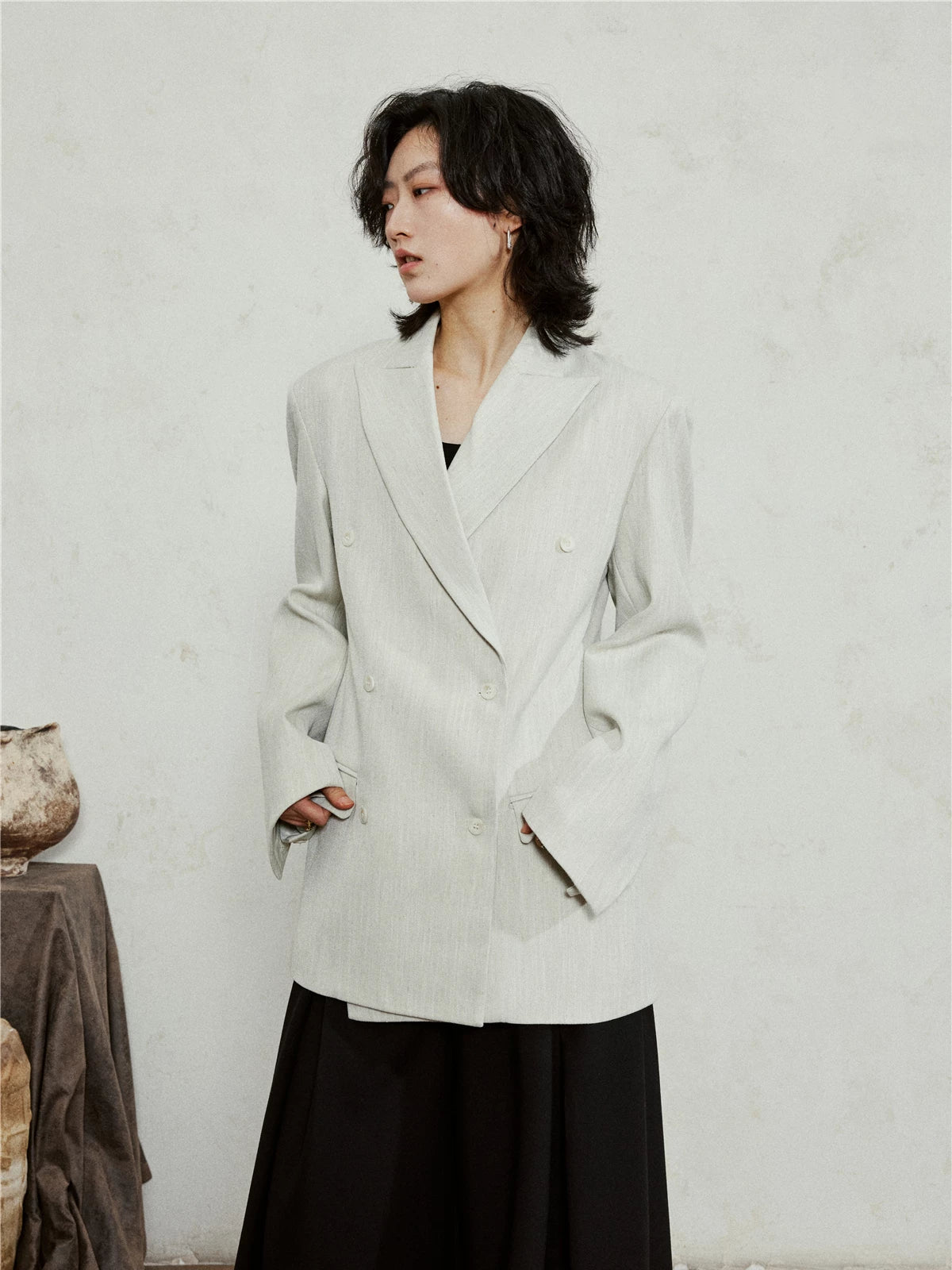 SUNYVONNE Minimalist Vintage Double-breasted Blazer Jacket