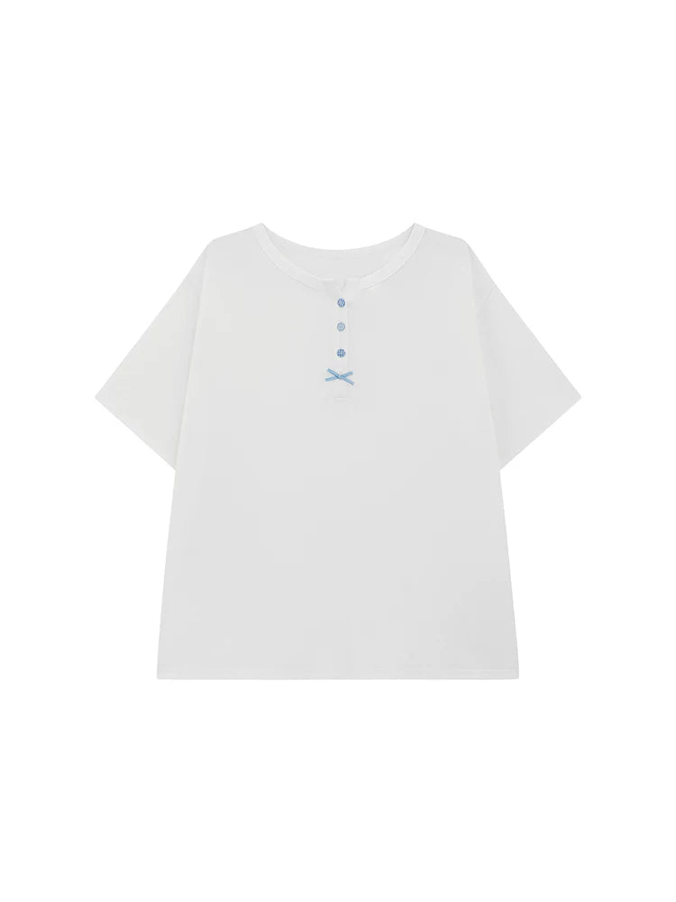 KANO Simple Button Henry Collar Casual Tee