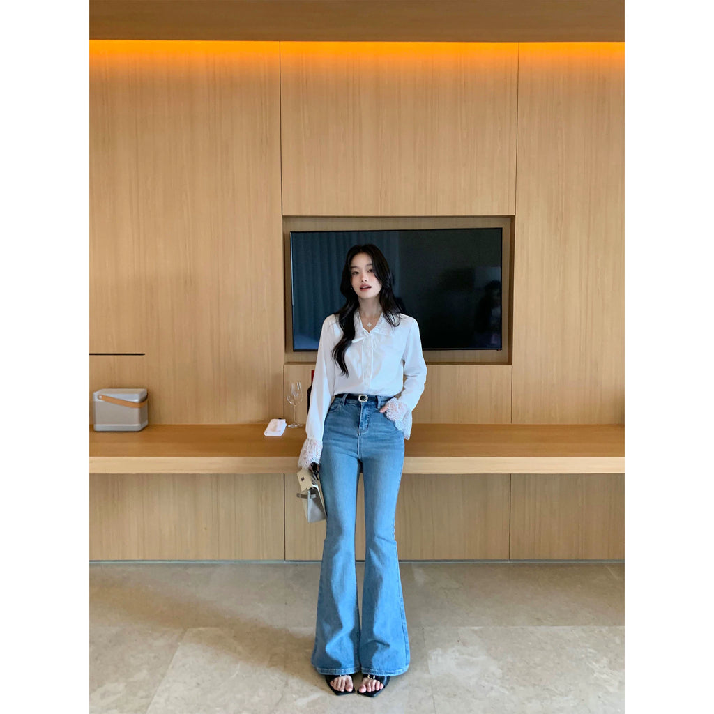Pusumede Lace Stitching Long Sleeve Shirt