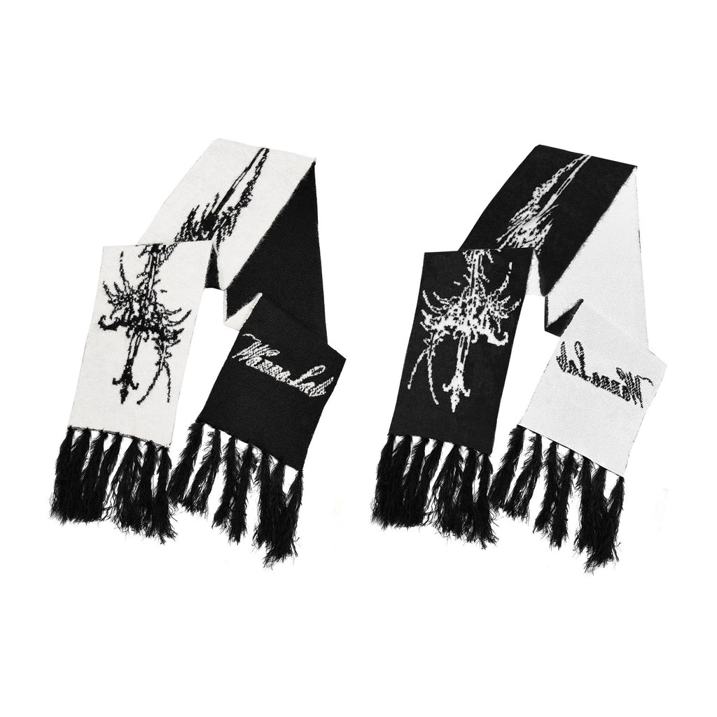 WANNA LAB Knitted Jacquard Fringed Scarf