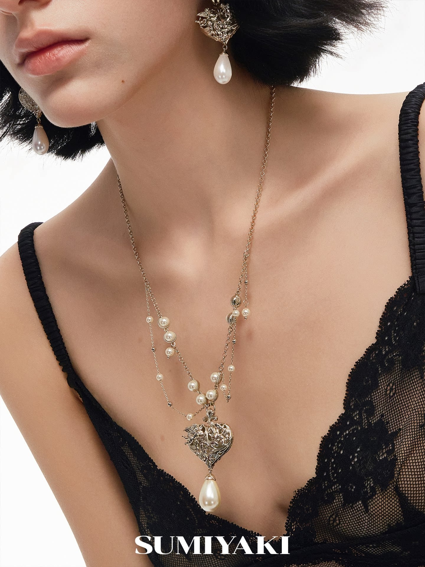 SUMIYAKI Double-sided Relief Love Pearl Necklace