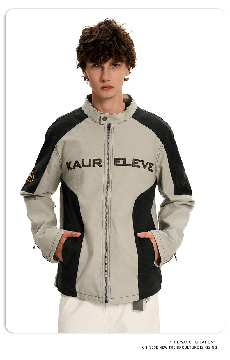 11KN Vintage Loose Letter Casual Zipper Jacket