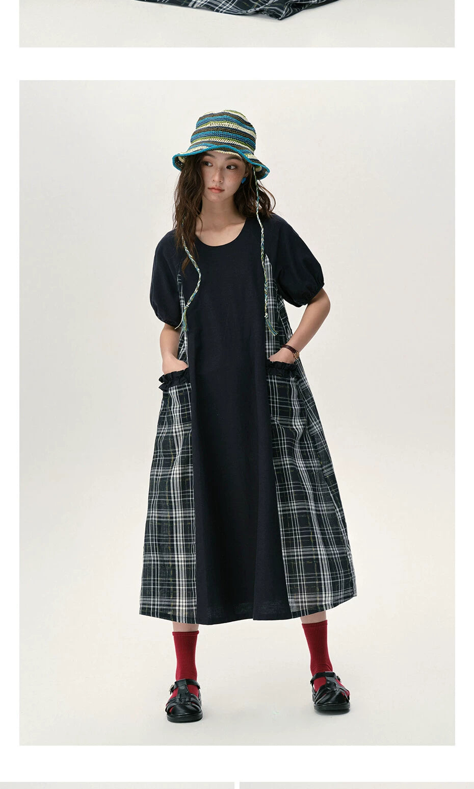 Giordano Patchwork Loose Crew Neck Dress