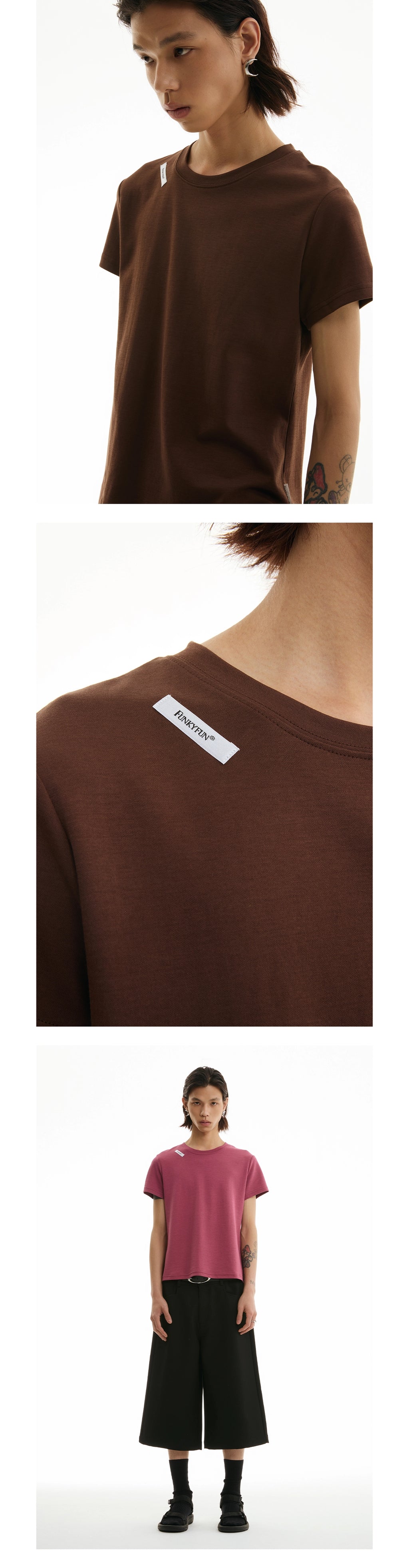 FUNKYFUN Labeling LOGO Front Shoulder Version Crew Neck Tee
