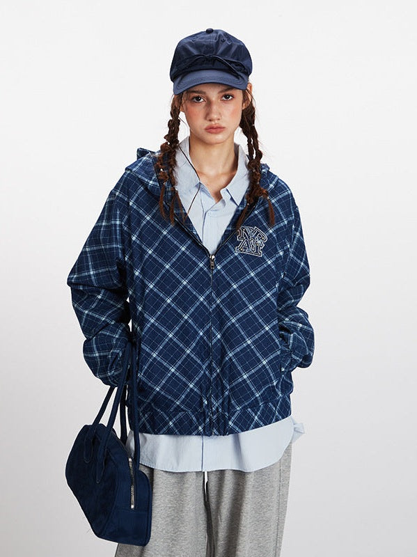 Nariele Plaid Hooded Cardigan Long Sleeve Sweater