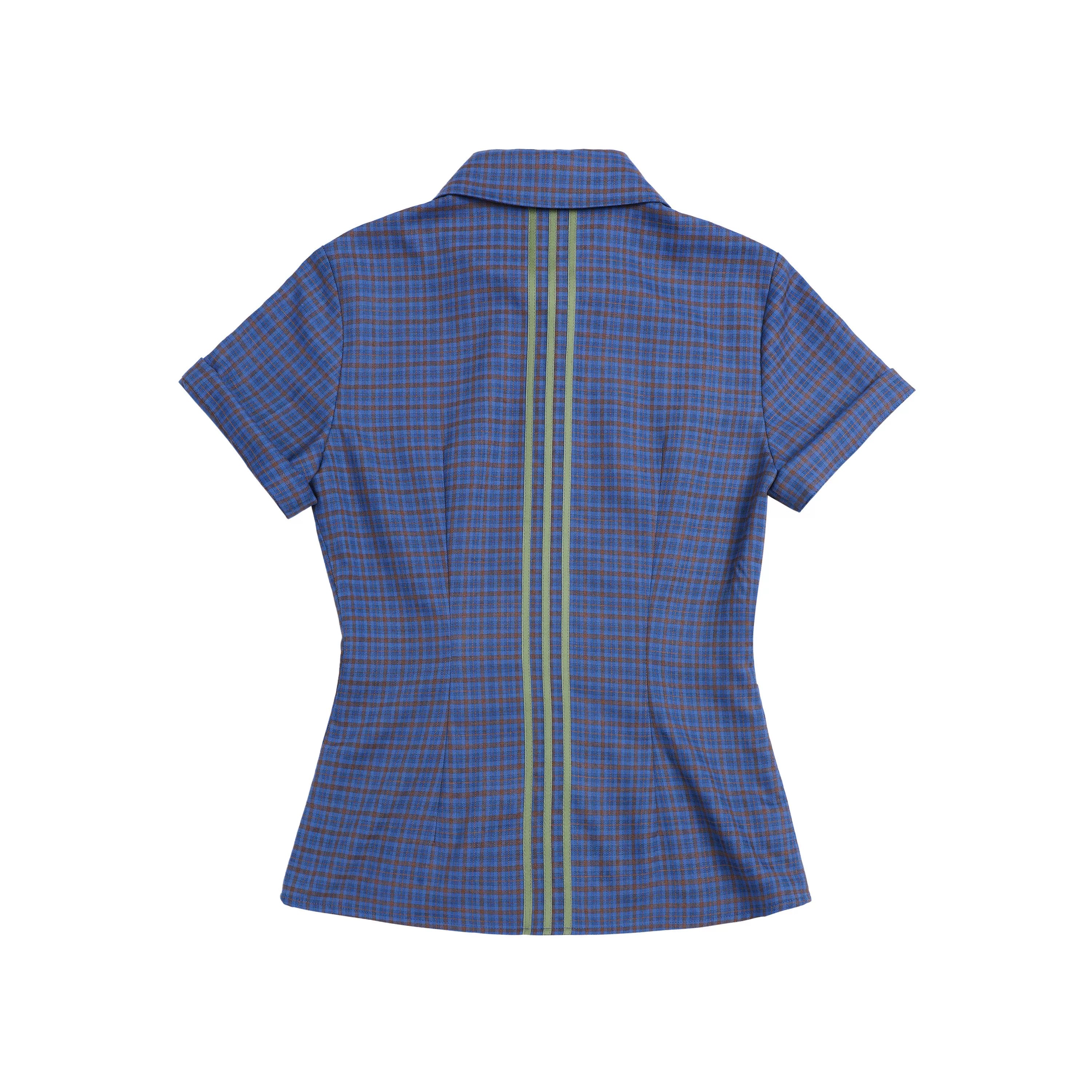 JIKOO Contrasting Checked Waist Shirt