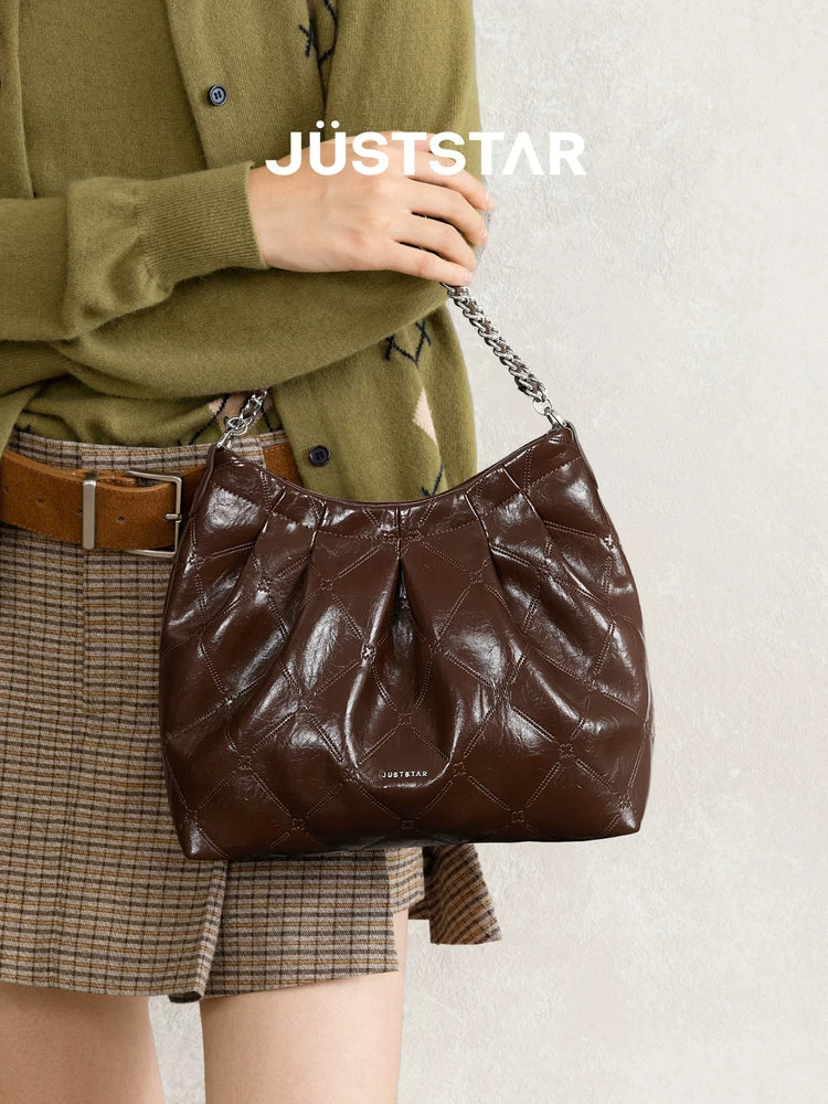 JUST STAR Crossbody Premium Oil Wax Leather Large Capacity Tote Bag