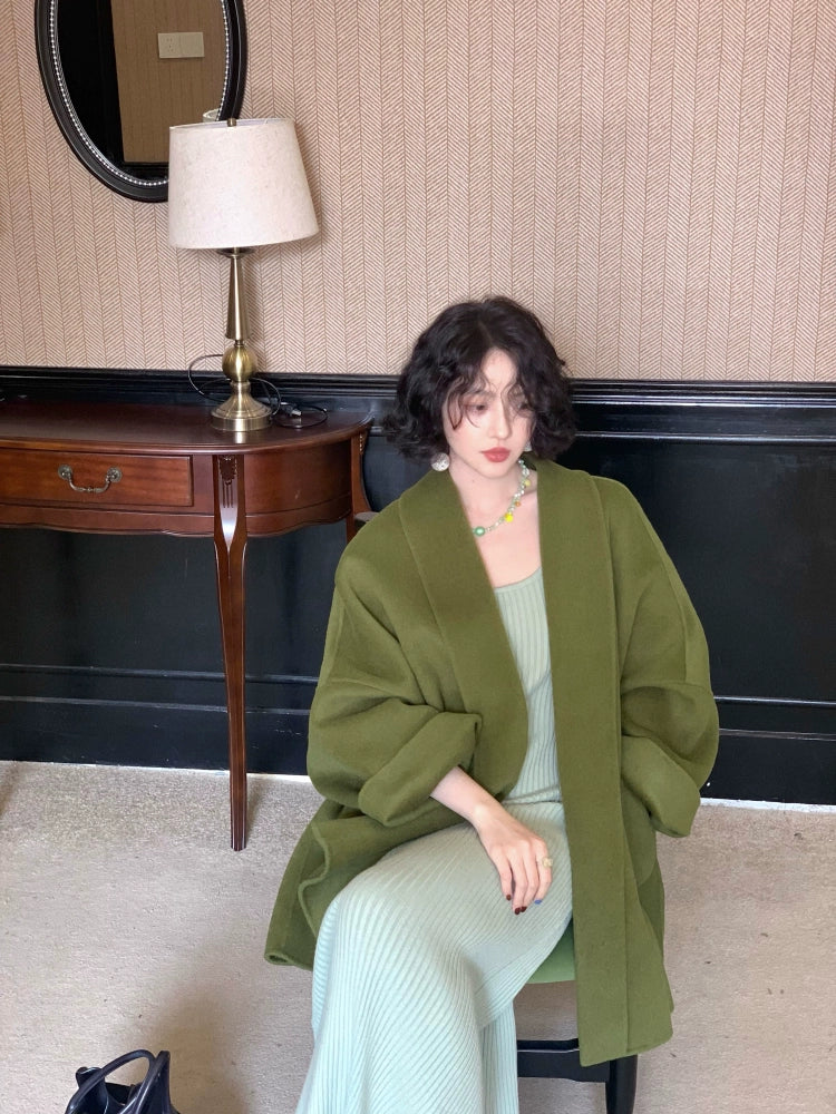 KELIFAN Port Style Vintage Wool Reversible Wool Cape Coat