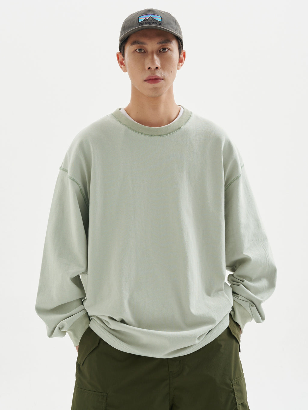 BUTTBILL four-pin six-thread heavy 300G round neck long-sleeve Tee