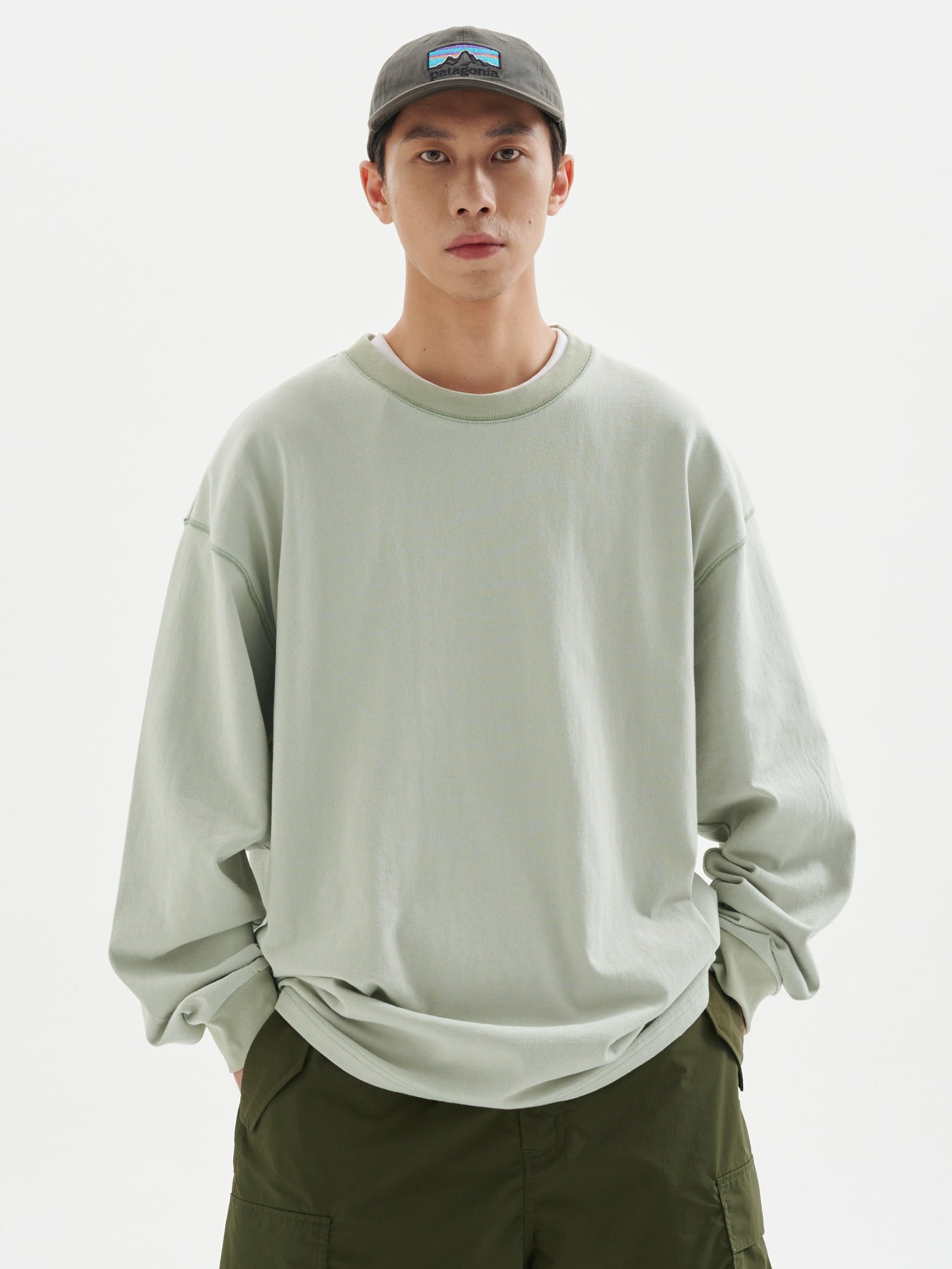 BUTTBILL four-pin six-thread heavy 300G round neck long-sleeve Tee