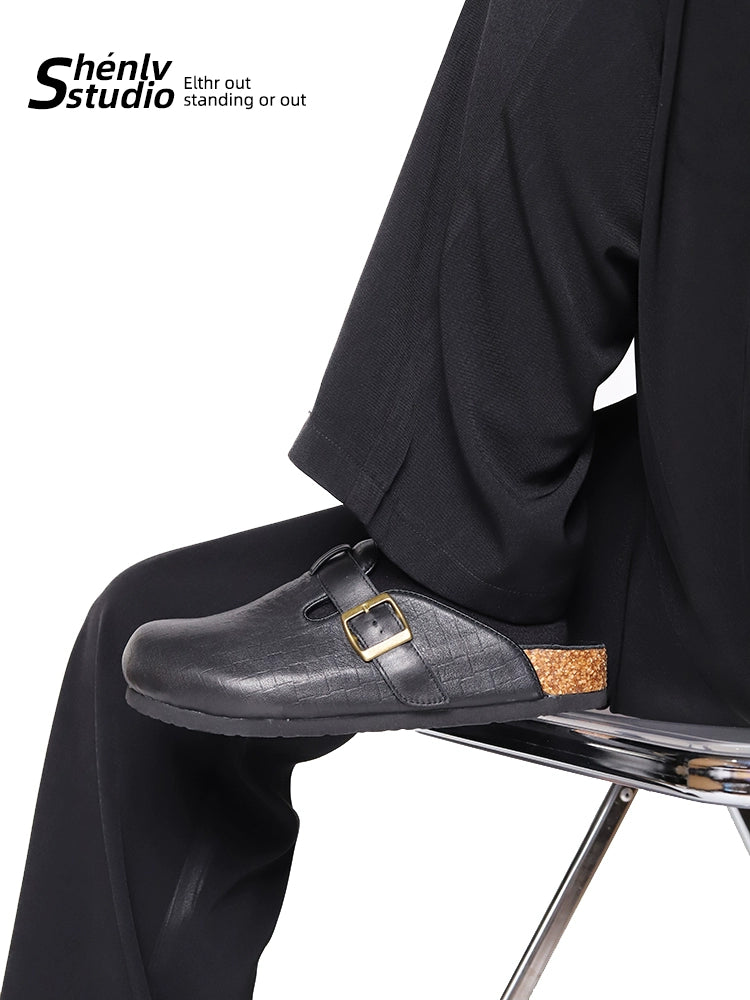 SHENLV STUDIO Baotou Half-trailer Leather Shoes Versatile Commuter Leather Slippers