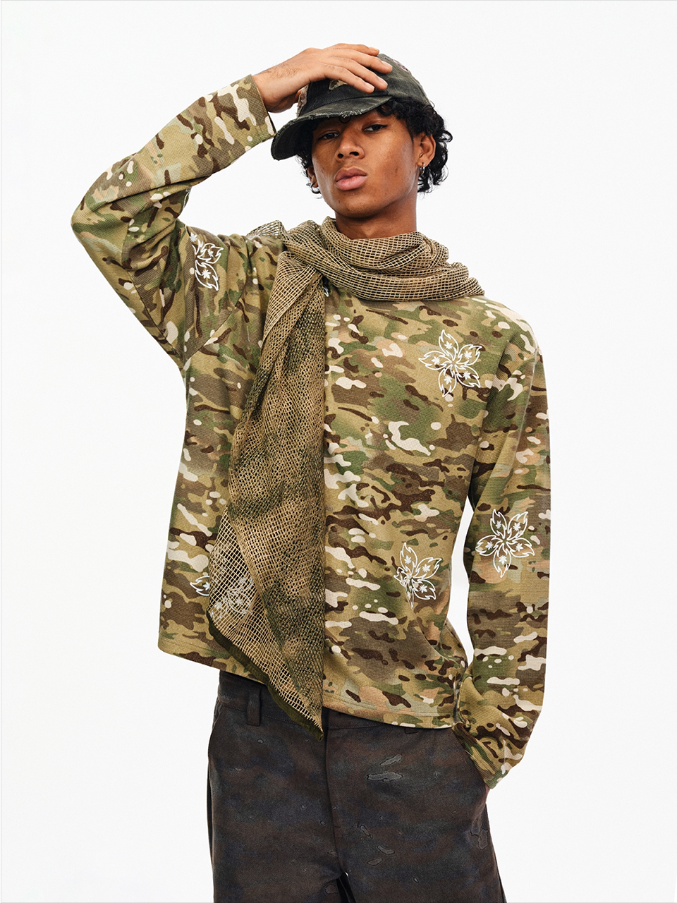BURNIN Flame Flower Camouflage Casual Loose Long Sleeve