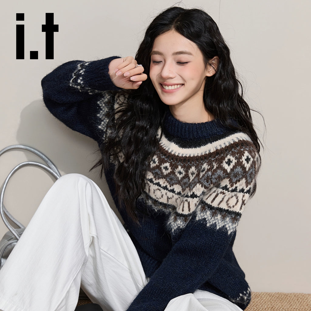 IT: CHOCOOLATE Vintage Contrast Lazy Knitted Bottom Shirt