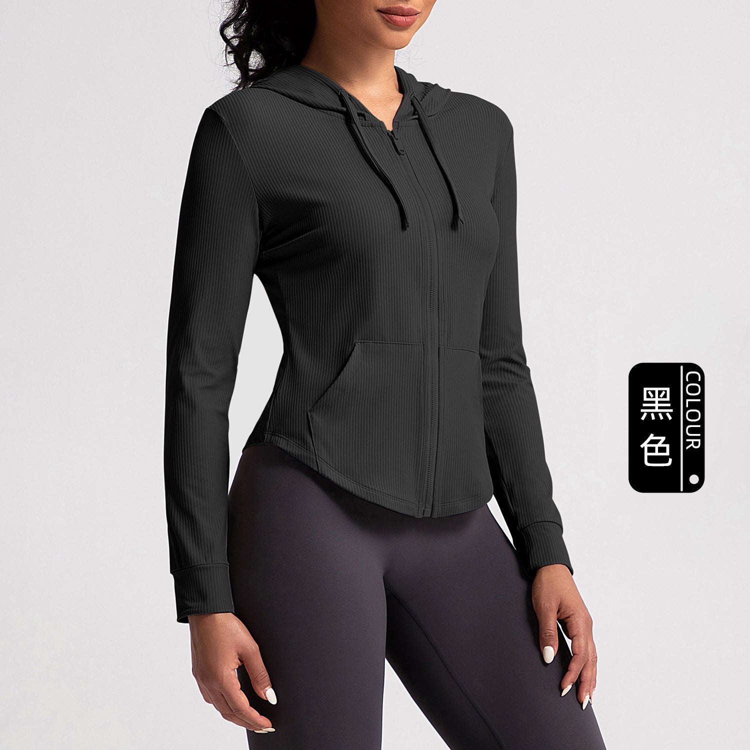 Athena Lulu Water Mill Ribbed Yoga Hooded Long Sleeve Jacket