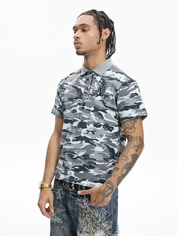 DND4DES Flying Tiger Printed Patch Splicing Camouflage POLO Shirt