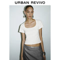 URBAN REVIVO Casual Slim Short U-Neck Short Sleeve T-Shirt