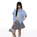 EZEK Temperament Striped Thin Front Shoulder Short Sleeve Shirt