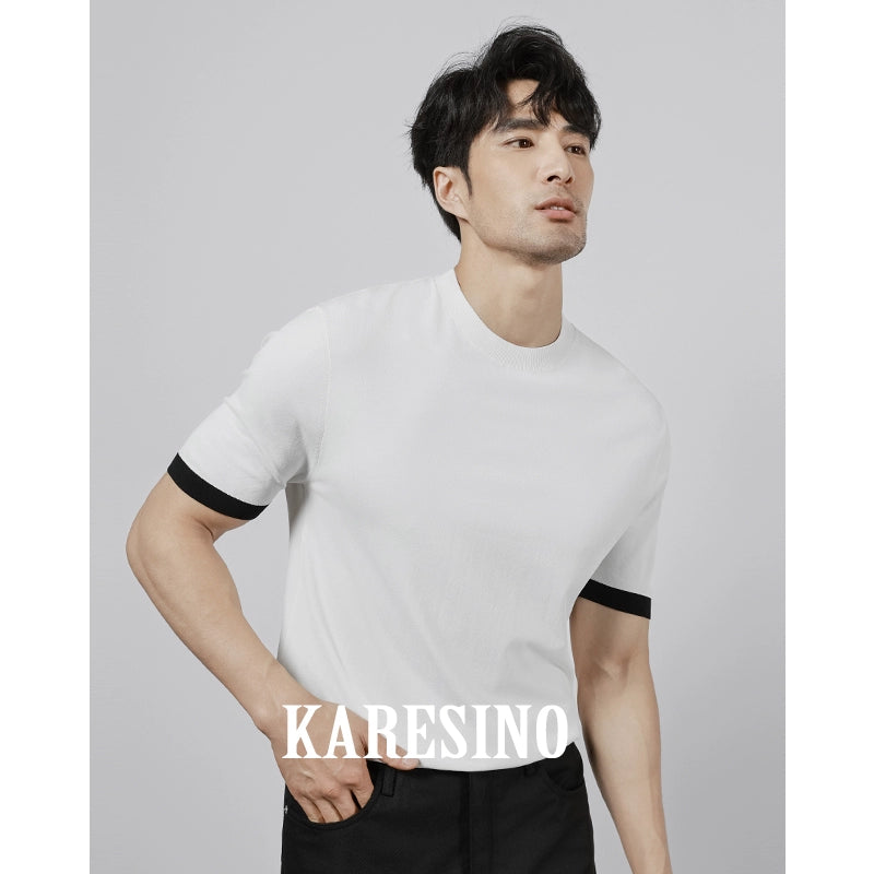 KARESINO Contrasting Color Ice Silk Breathable Tee
