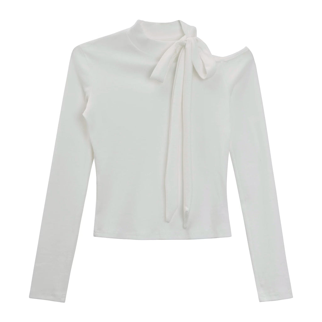 LOVEHEYNEW Strap Hollow Bow Slim Off-Shoulder Long Sleeve