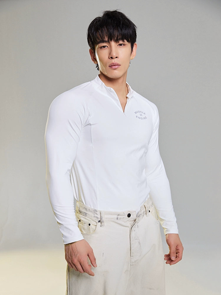 MuscleDog Half Zipper Slim Fit Small Stand-Up Collar Long Sleeve