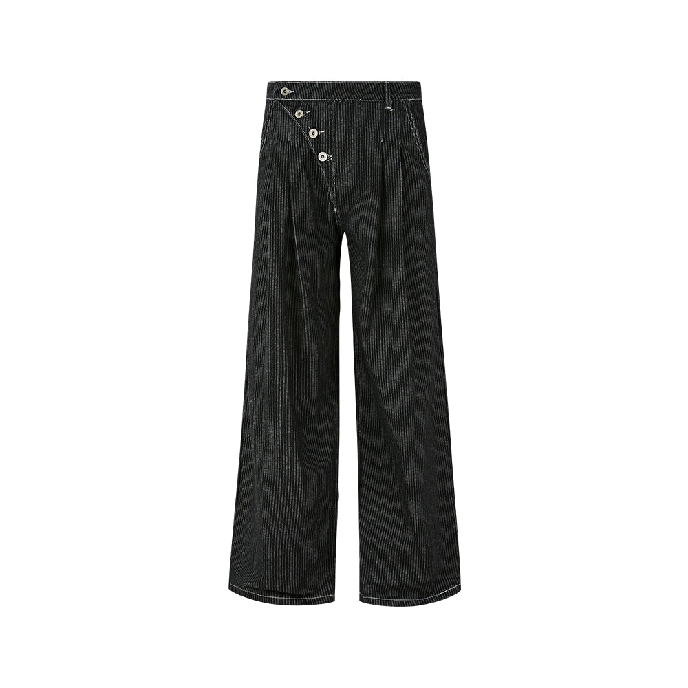 KREATE Striped Pleated Micro-A Wide-leg Jeans