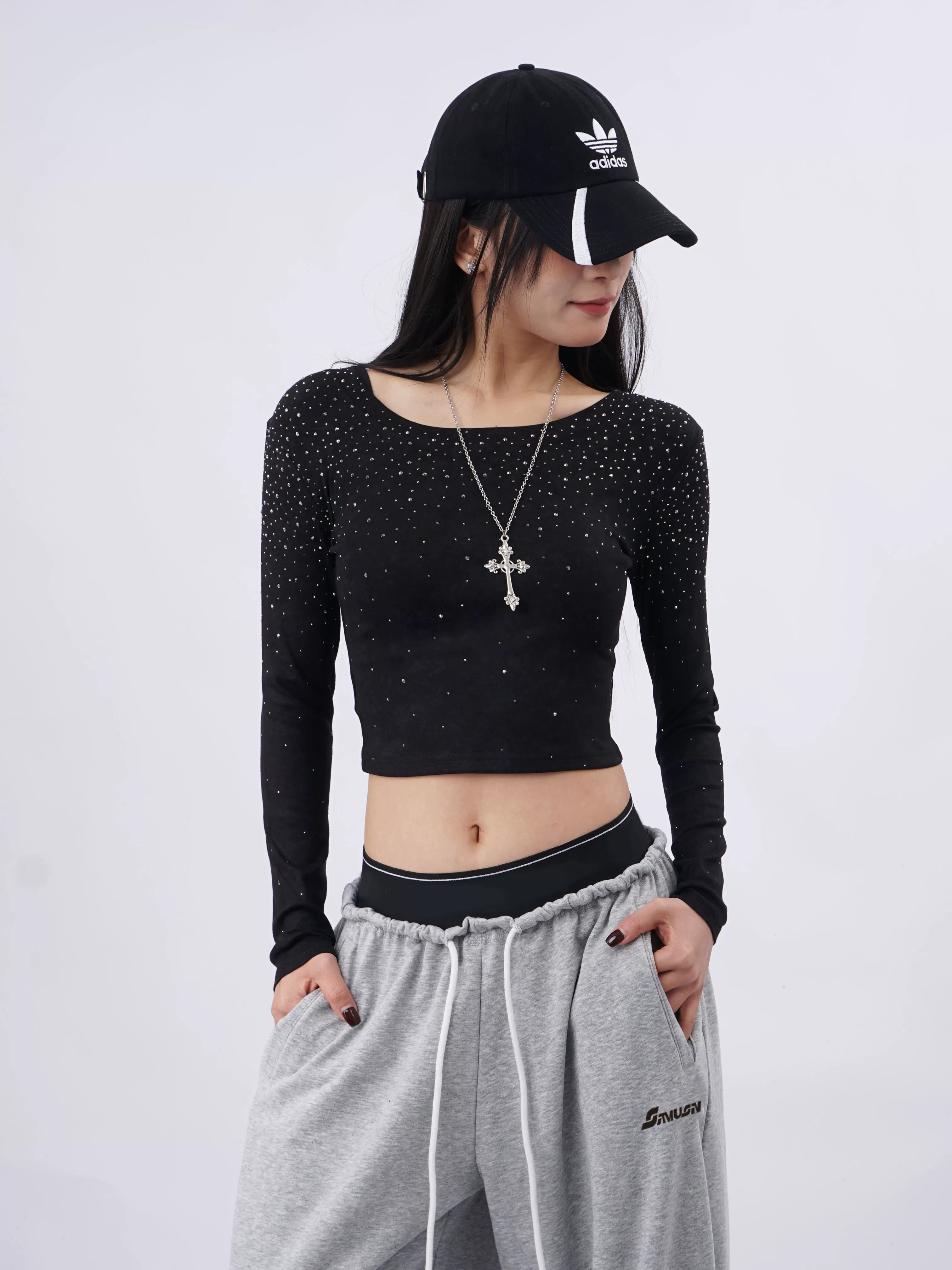 SAMUSAN Irregular Hot Diamond Short Long Sleeve