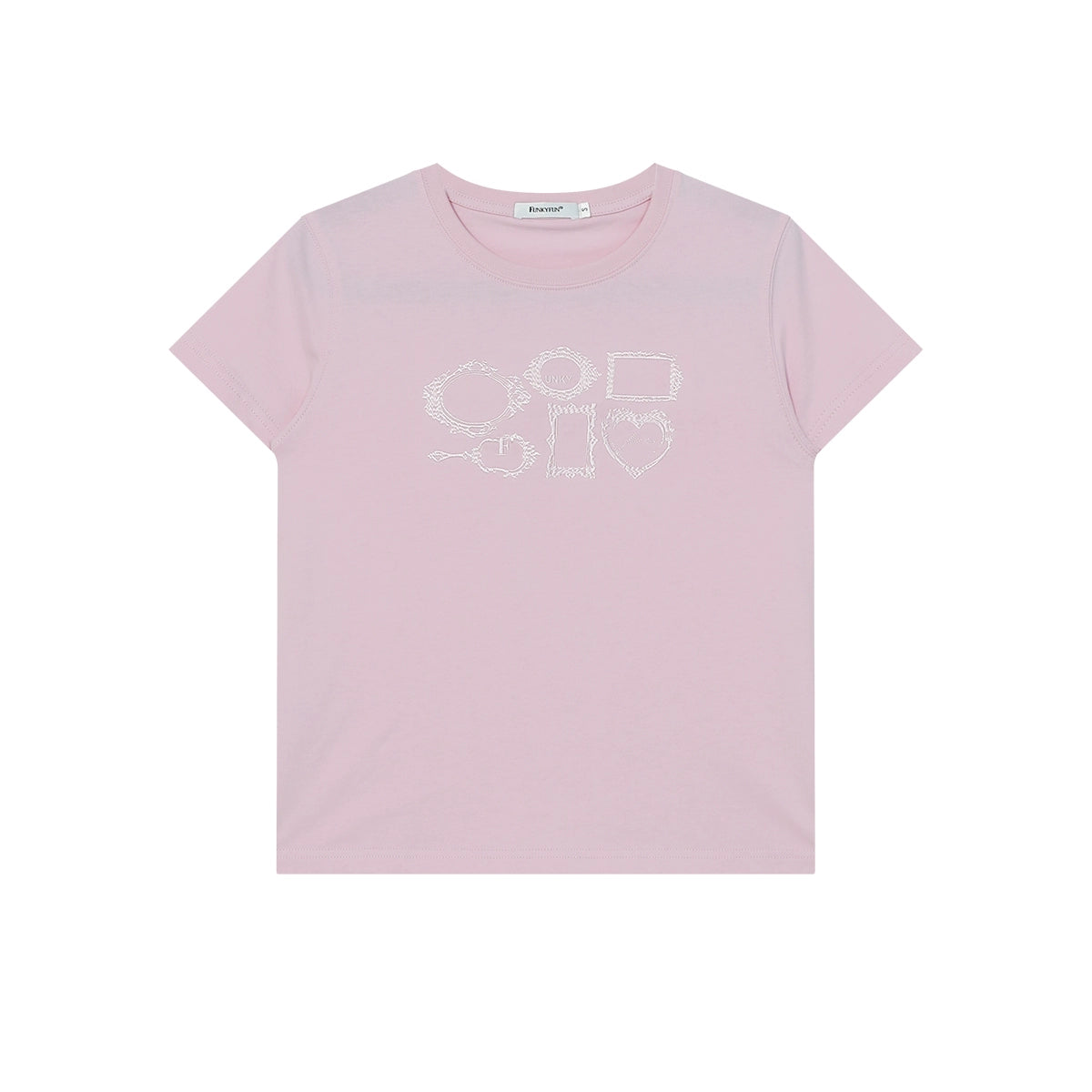 FUNKYFUN Picture Frame Same Color Three-dimensional Embroidery Loose Front Shoulder Tee