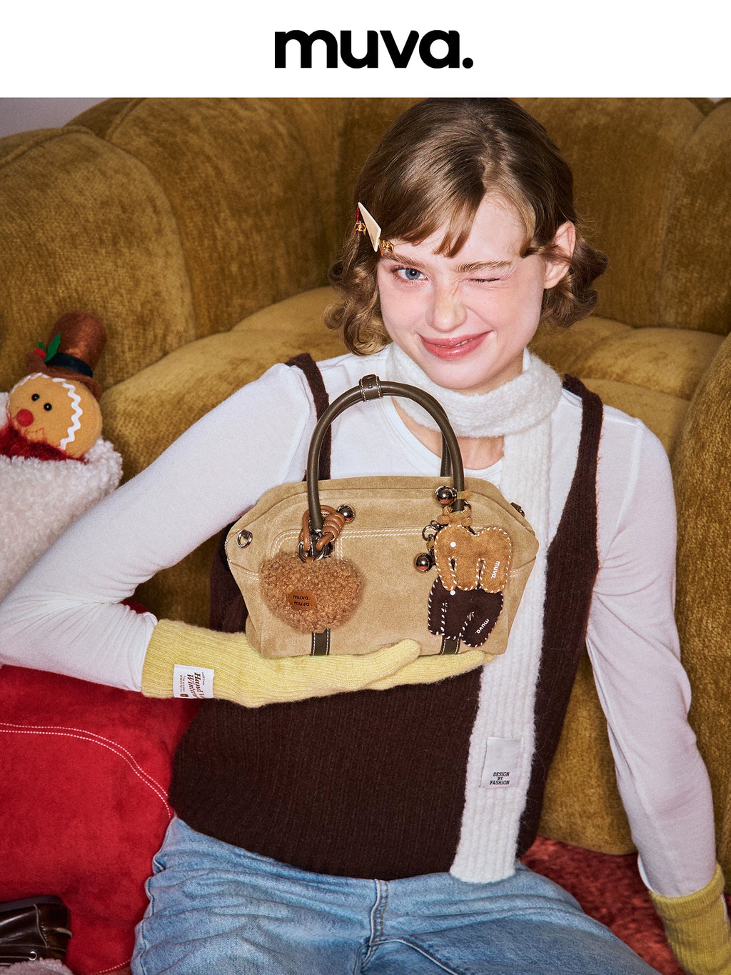 MUVA Premium Sense Cowhide Fleece Portable Small Square Bag